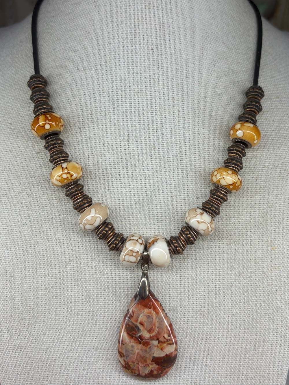 Artisan Stone Necklace Sterling Silver Beads 925 Beaded Jewelry Gemstone Pendant